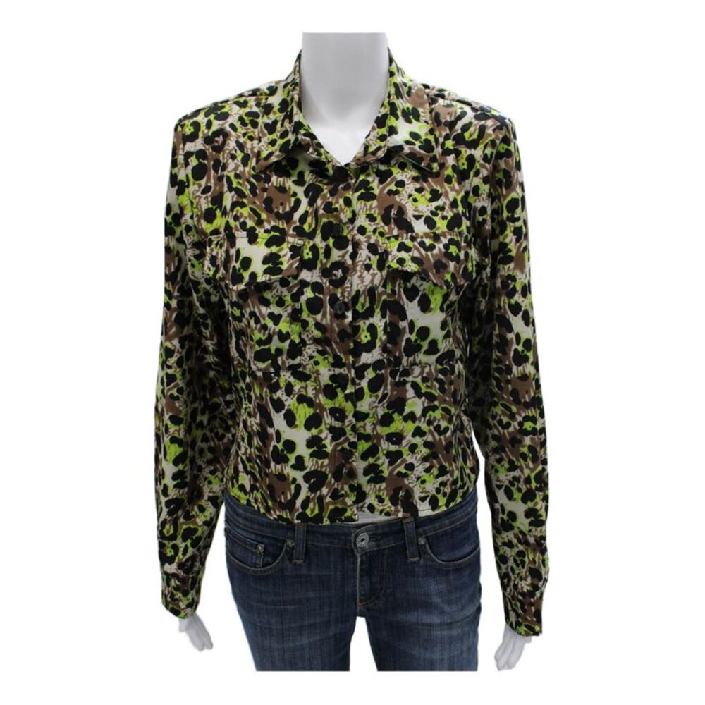 Absolu Women Animal Print Collared Button-Up Blouse Long Sleeve Size 38